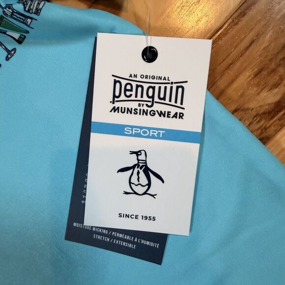 NWT Original Penguin Men's Size Medium Blue Polo Shirt Cocktail Novelty Pattern - Picture 4 of 6